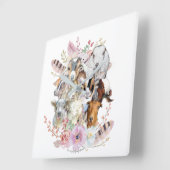 Horloge Carrée Belles chèvre | Aquarelle Chèvres GetYerGoat™ (Angle)