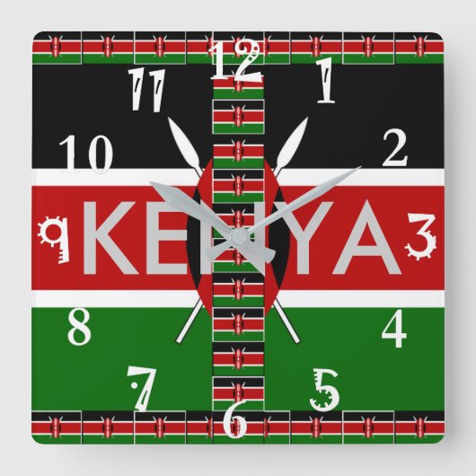 Horloge Carrée Belles couleurs du drapeau national kenyan (Recto)