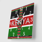 Horloge Carrée Belles couleurs du drapeau national kenyan (Angle)