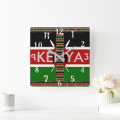 Horloge Carrée Belles couleurs du drapeau national kenyan (Maison)
