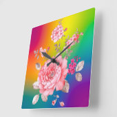 Horloge Carrée Belles fleurs (Angle)