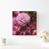 Horloge Carrée Belles fleurs de cerisiers rose printemps (Maison)