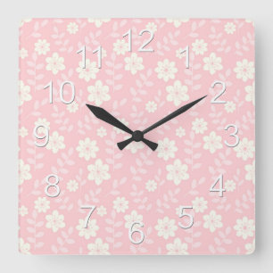 Horloge Carrée Belles fleurs roses de bébé