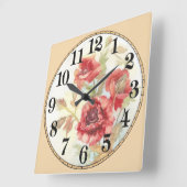 Horloge Carrée Belles fleurs rouges (Angle)