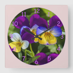 Horloge Carrée Belles Pansies colorées