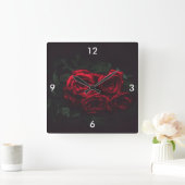 Horloge Carrée Belles Roses Rouges (Maison)