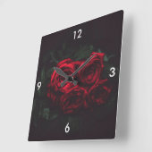 Horloge Carrée Belles Roses Rouges (Angle)