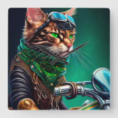 Horloge Carrée Bengal Chat conduire vélo St. Patrick's Day (Recto)