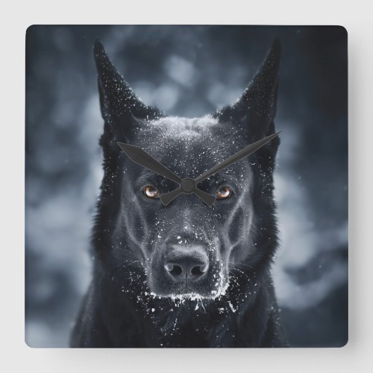 Horloge Carrée Berger Allemand noir (Recto)