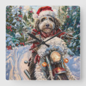 Horloge Carrée Bernedoodle Chien équitation Moto Noël (Recto)