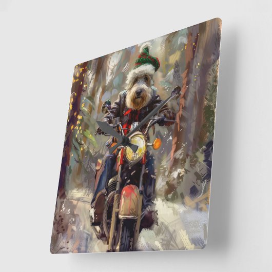 Horloge Carrée Bernedoodle Chien équitation Moto Noël (Angle)