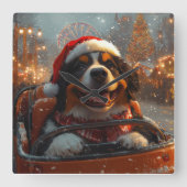 Horloge Carrée Bernois Mountain Dog Roller Dessous de verre Noël (Recto)