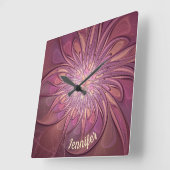 Horloge Carrée Berry Abstrait floral fractal Nom (Angle)