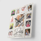 Horloge Carrée Best Daddy Ever 11 Photo Collage Rustic Wood (Angle)