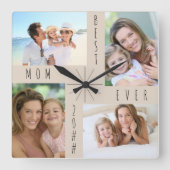 Horloge Carrée Best Maman Ever 4 Photo Collage Beige (Recto)