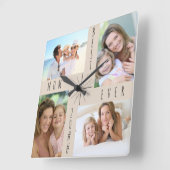 Horloge Carrée Best Maman Ever 4 Photo Collage Beige (Angle)