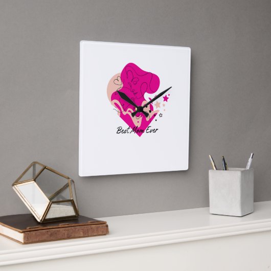 Horloge Carrée Best Mom Ever Colourful Design (Bureau)