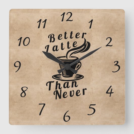 Horloge Carrée Better Latte Than Never Wall Clock (Recto)
