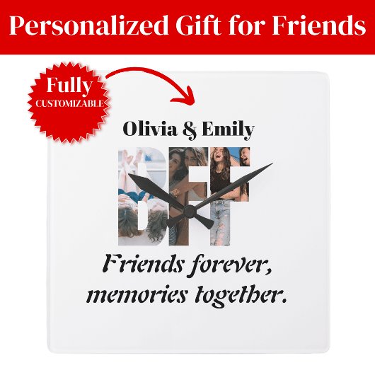 Horloge Carrée BFF Photo Wall Clock – Personalized Gift
