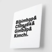 Horloge Carrée Bibimbap & Chimaek & Gimbap & Kimchi. Aliments cor (Angle)