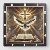Horloge Carrée Bible de la croix de l'Esprit Saint (Recto)