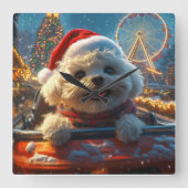 Horloge Carrée Bichon Frise Dog Roller Dessous de verre Noël (Recto)