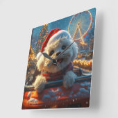 Horloge Carrée Bichon Frise Dog Roller Dessous de verre Noël (Angle)