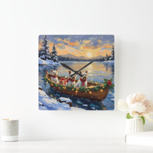 Horloge Carrée Bichon Frise Noël Bateau Fêtes