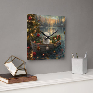 Horloge Carrée Bichon Frise Noël Festive Voyage