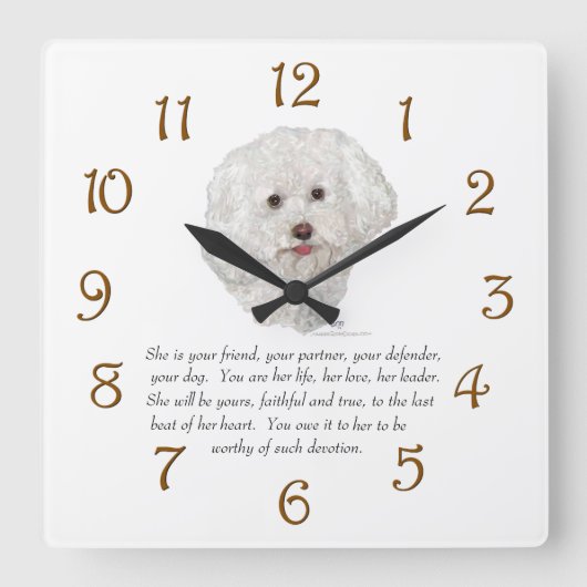 Horloge Carrée Bichon Frise Souvenir FEMELLE (Recto)