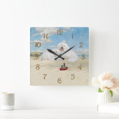 Horloge Carrée Bichons à la plage (Maison)