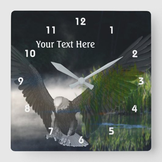 Horloge Carrée Bientôt Eagle Misty Pond Fantasy Animal Art (Recto)