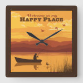 Horloge Carrée Bienvenue À Mon Happy Place (Recto)