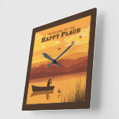 Horloge Carrée Bienvenue À Mon Happy Place (Angle)