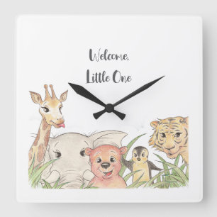 Horloge Carrée Bienvenue Petit(e) Safari Bébé Félicitations