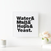 Horloge Carrée Bière = Eau & Malt & Hops & Yeast. (Maison)