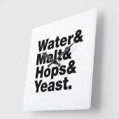 Horloge Carrée Bière = Eau & Malt & Hops & Yeast. (Angle)