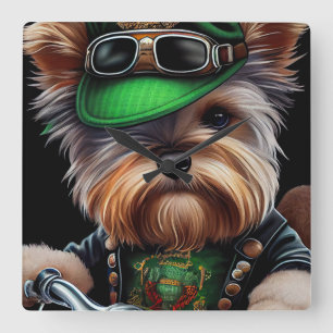 Horloge Carrée Biewer Terrier Chien Conduite Vélo St. Patrick's D