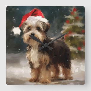 Horloge Carrée Biewer Terrier Chien dans Noël de neige