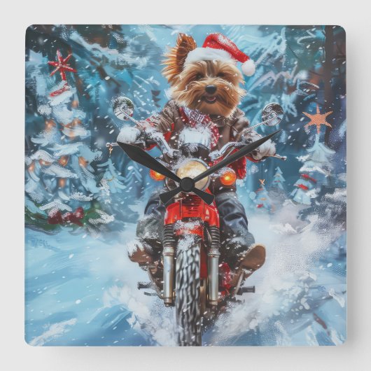 Horloge Carrée Biewer Terrier Chien équitation Moto Noël (Recto)
