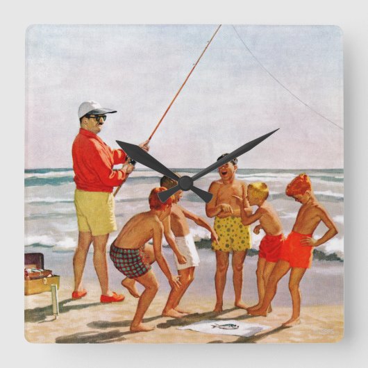 Horloge Carrée Big Pole Little Fish par Richard Sargent (Recto)