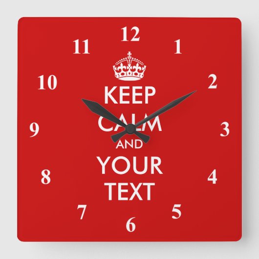 Horloge Carrée Big square Keep Calm wall clock Customizable text (Recto)