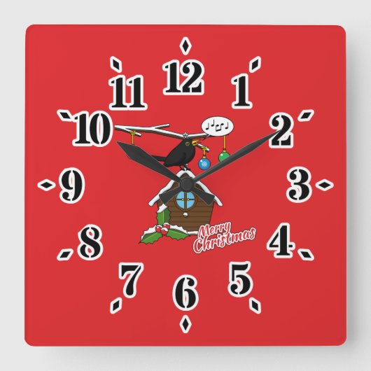 Horloge Carrée Bird House Joyeux Noël (Recto)