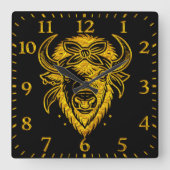 Horloge Carrée Bison avec Bandana en style graphique (Recto)