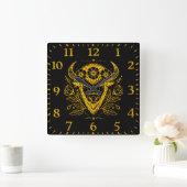Horloge Carrée Bison avec couronne florale en conception complexe (Maison)