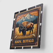 Horloge Carrée Bison Buffalo Bison occidental (Angle)