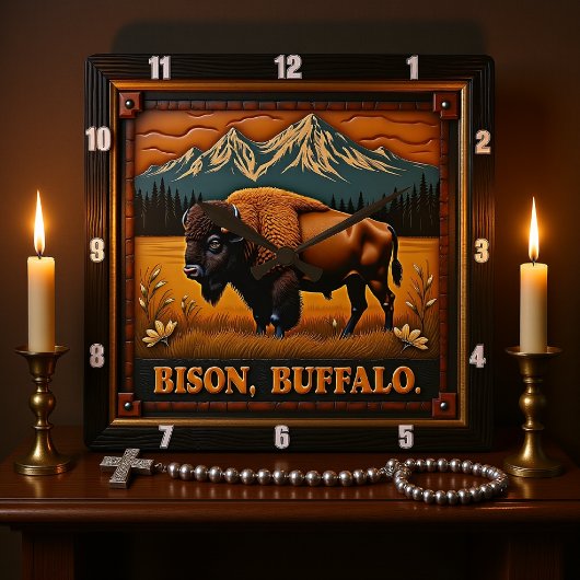 Horloge Carrée Bison Buffalo Bison occidental