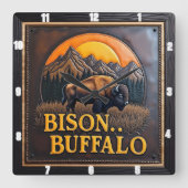 Horloge Carrée Bison Buffalo Majestic Bison (Recto)