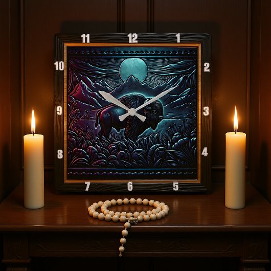 Horloge Carrée Bison Buffalo Midnight Bison