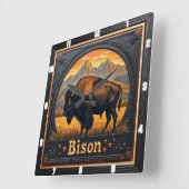 Horloge Carrée Bison Buffalo Mountain Bison Sunset (Angle)